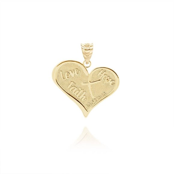 Solid 10k Gold 1 Corinthians 13:13 'Love, Hope, Pray" Pendant Charm